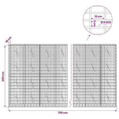 Gabion with 5 mm Wire and 5x10 cm Mesh 750x10x200 cm