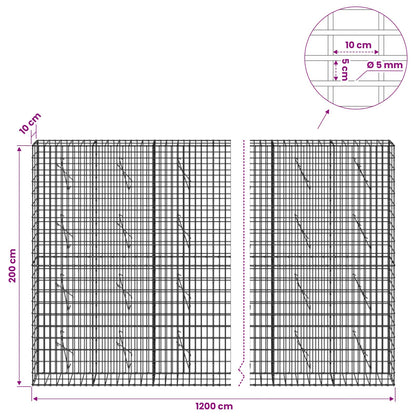 Gabion with 5 mm Wire and 5x10 cm Mesh 1200x10x200 cm