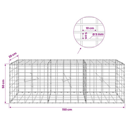 Gabion with 5 mm Wire and 5x10 cm Mesh 150x20x50 cm