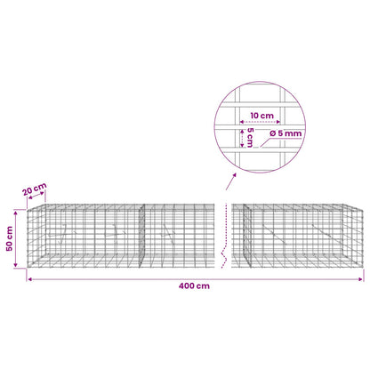 Gabion with 5 mm Wire and 5x10 cm Mesh 400x20x50 cm