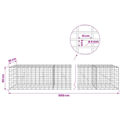 Gabion with 5 mm Wire and 5x10 cm Mesh 1050x20x50 cm