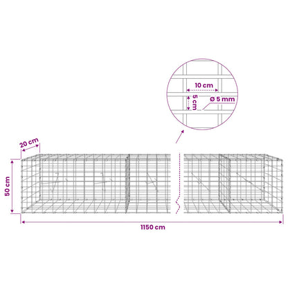 Gabion with 5 mm Wire and 5x10 cm Mesh 1150x20x50 cm