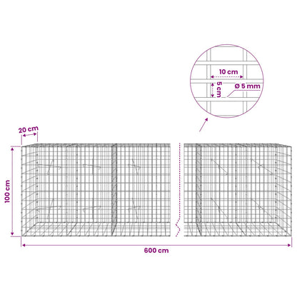 Gabion with 5 mm Wire and 5x10 cm Mesh 600x20x100 cm