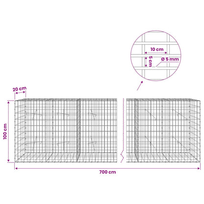 Gabion with 5 mm Wire and 5x10 cm Mesh 700x20x100 cm