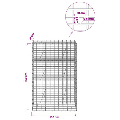 Gabion with 5 mm Wire and 5x10 cm Mesh 100x20x150 cm