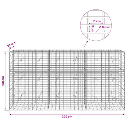 Gabion with 5 mm Wire and 5x10 cm Mesh 300x20x150 cm
