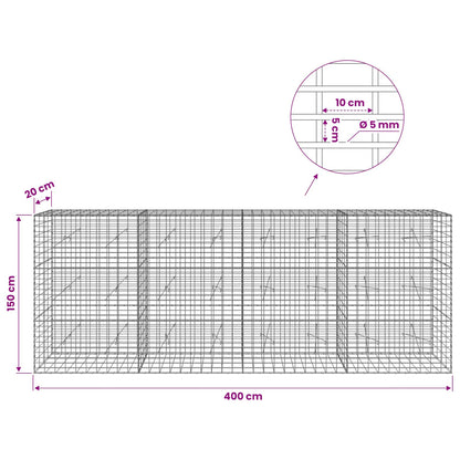 Gabion with 5 mm Wire and 5x10 cm Mesh 400x20x150 cm
