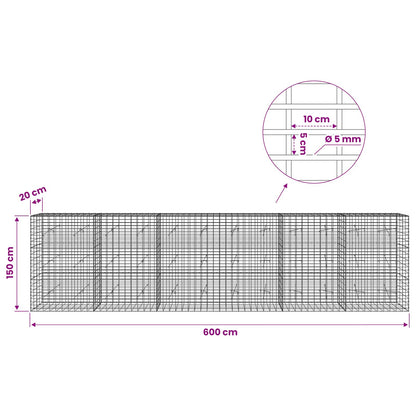 Gabion with 5 mm Wire and 5x10 cm Mesh 600x20x150 cm