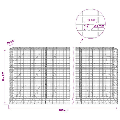 Gabion with 5 mm Wire and 5x10 cm Mesh 700x20x150 cm