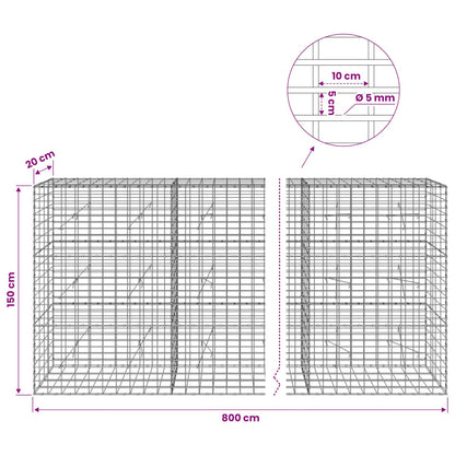 Gabion with 5 mm Wire and 5x10 cm Mesh 800x20x150 cm