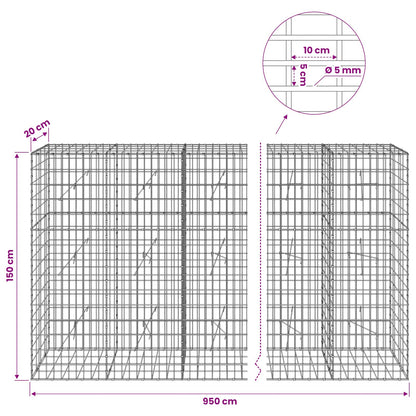 Gabion with 5 mm Wire and 5x10 cm Mesh 950x20x150 cm