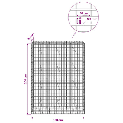 Gabion with 5 mm Wire and 5x10 cm Mesh 150x20x200 cm