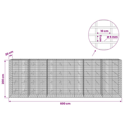 Gabion with 5 mm Wire and 5x10 cm Mesh 600x20x200 cm