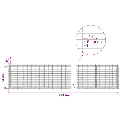 Gabion with 5 mm Wire and 5x10 cm Mesh 450x30x50 cm