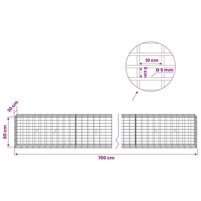 Gabion with 5 mm Wire and 5x10 cm Mesh 700x30x50 cm