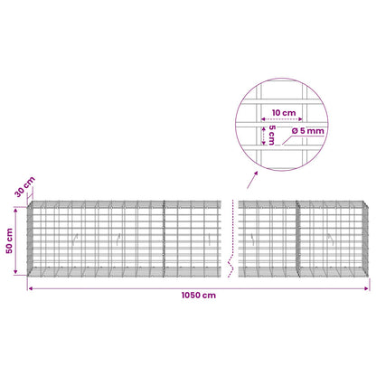 Gabion with 5 mm Wire and 5x10 cm Mesh 1050x30x50 cm
