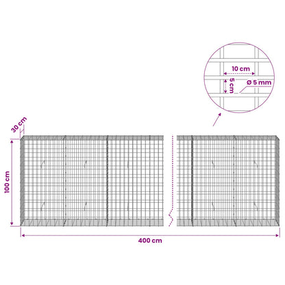 Gabion with 5 mm Wire and 5x10 cm Mesh 400x30x100 cm