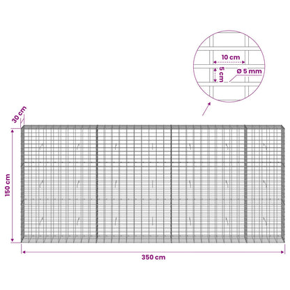 Gabion with 5 mm Wire and 5x10 cm Mesh 350x30x150 cm