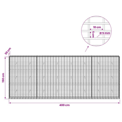 Gabion with 5 mm Wire and 5x10 cm Mesh 400x30x150 cm