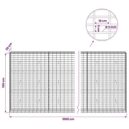 Gabion with 5 mm Wire and 5x10 cm Mesh 1000x30x150 cm