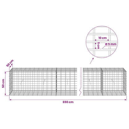 Gabion with 5 mm Wire and 5x10 cm Mesh 650x50x50 cm