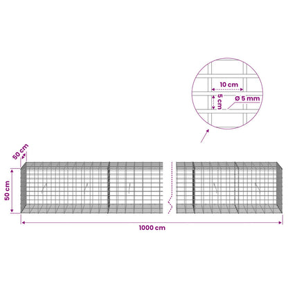 Gabion with 5 mm Wire and 5x10 cm Mesh 1000x50x50 cm