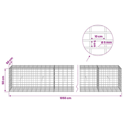 Gabion with 5 mm Wire and 5x10 cm Mesh 1050x50x50 cm