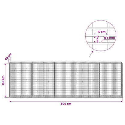 Gabion with 5 mm Wire and 5x10 cm Mesh 500x50x150 cm