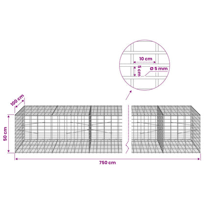 Gabion with 5 mm Wire and 5x10 cm Mesh 750x100x50 cm