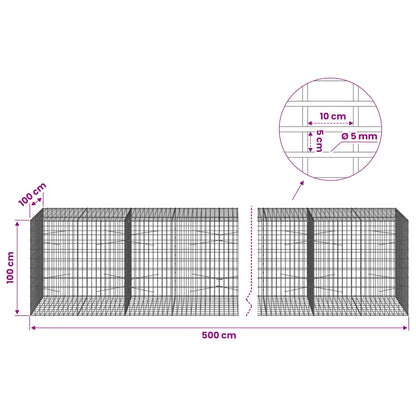Gabion with 5 mm Wire and 5x10 cm Mesh 500x100x100 cm
