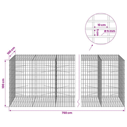 Gabion with 5 mm Wire and 5x10 cm Mesh 750x100x100 cm