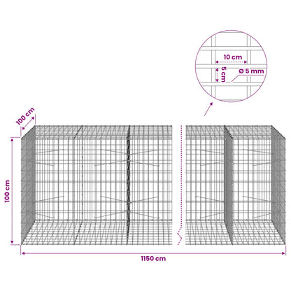 Gabion with 5 mm Wire and 5x10 cm Mesh 1150x100x100 cm