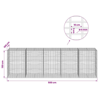 Gabion with 5 mm Wire and 5x10 cm Mesh 500x100x150 cm
