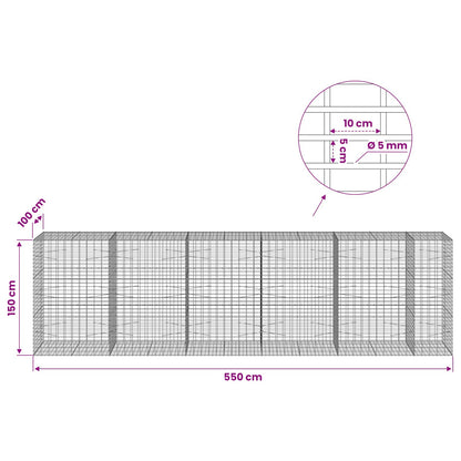 Gabion with 5 mm Wire and 5x10 cm Mesh 550x100x150 cm