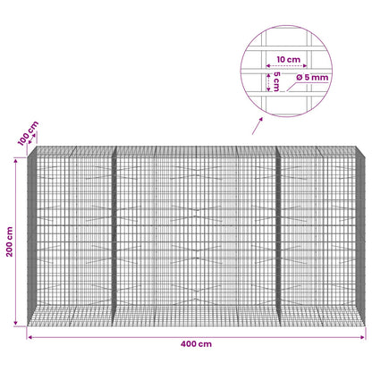 Gabion with 5 mm Wire and 5x10 cm Mesh 400x100x200 cm