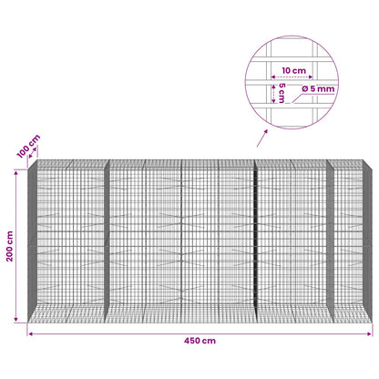 Gabion with 5 mm Wire and 5x10 cm Mesh 450x100x200 cm