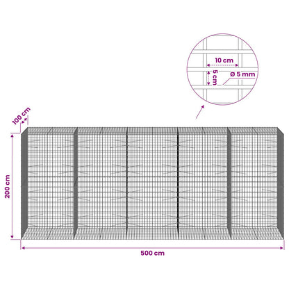 Gabion with 5 mm Wire and 5x10 cm Mesh 500x100x200 cm