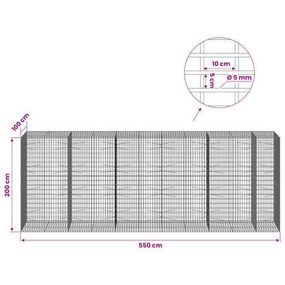 Gabion with 5 mm Wire and 5x10 cm Mesh 550x100x200 cm
