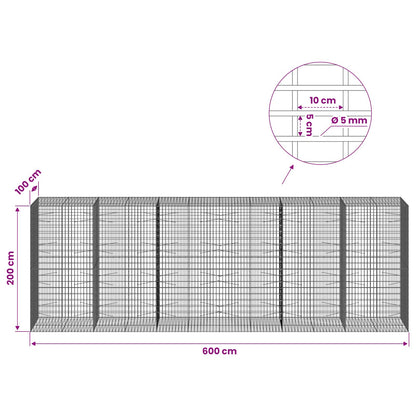 Gabion with 5 mm Wire and 5x10 cm Mesh 600x100x200 cm