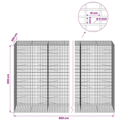 Gabion with 5 mm Wire and 5x10 cm Mesh 800x100x200 cm