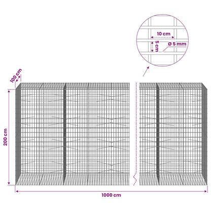 Gabion with 5 mm Wire and 5x10 cm Mesh 1000x100x200 cm