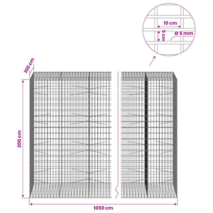 Gabion with 5 mm Wire and 5x10 cm Mesh 1050x100x200 cm