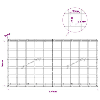 Gabion with 5 mm Wire and 10x10 cm Mesh 100x10x50 cm