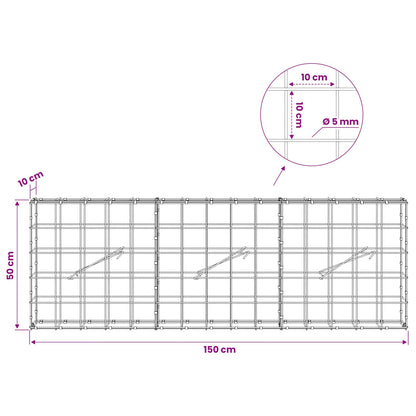 Gabion with 5 mm Wire and 10x10 cm Mesh 150x10x50 cm
