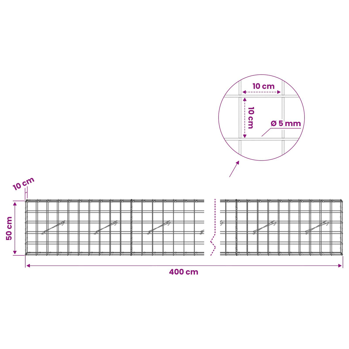 Gabion with 5 mm Wire and 10x10 cm Mesh 400x10x50 cm
