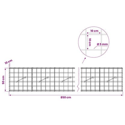 Gabion with 5 mm Wire and 10x10 cm Mesh 850x10x50 cm
