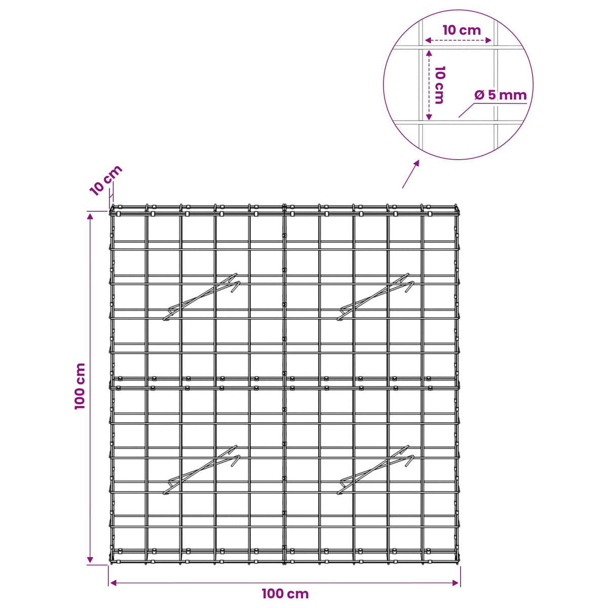 Gabion with 5 mm Wire and 10x10 cm Mesh 100x10x100 cm