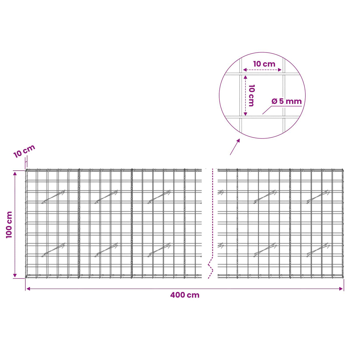 Gabion with 5 mm Wire and 10x10 cm Mesh 400x10x100 cm