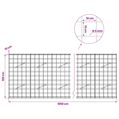 Gabion with 5 mm Wire and 10x10 cm Mesh 1050x10x100 cm