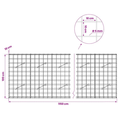 Gabion with 5 mm Wire and 10x10 cm Mesh 1150x10x100 cm